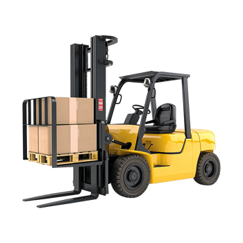 AI generated Forklift truck is lifting a pallet with cardboard boxes on transparent background png