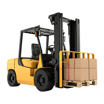 AI generated Forklift truck is lifting a pallet with cardboard boxes on transparent background png