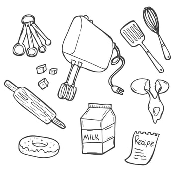 Baking kitchen icons doodle vector set