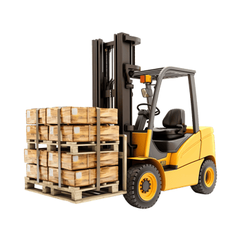 AI generated Forklift truck is lifting a pallet with cardboard boxes on transparent background png