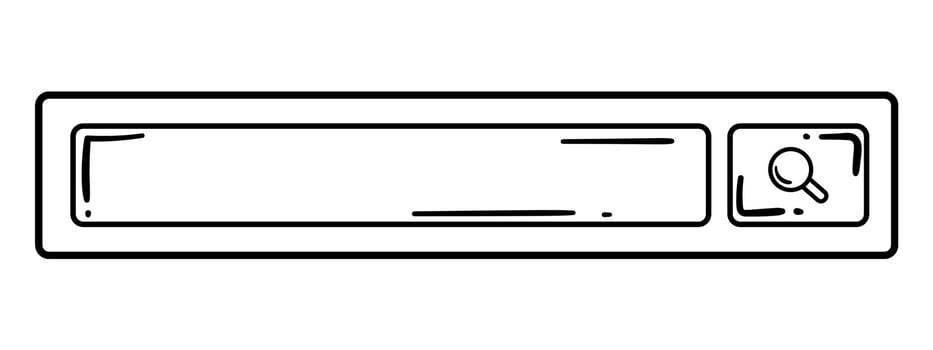 Doodle Style Search Bar with a Black and White Research Rectangle Frame with rounded corners and Magnifier Illustration. vector