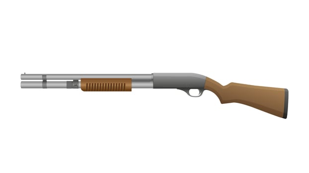 Vector, detailed, realistic pump-action shotgun isolated on a white background. Vector firearms.