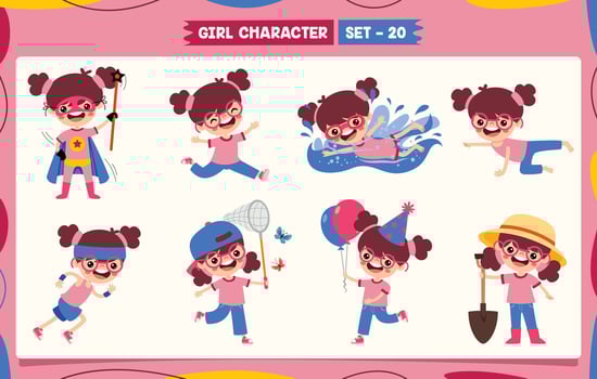 Cartoon Girl Doing Various Activities vector