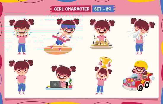 Cartoon Girl Doing Various Activities vector