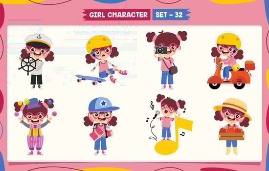 Cartoon Girl Doing Various Activities vector