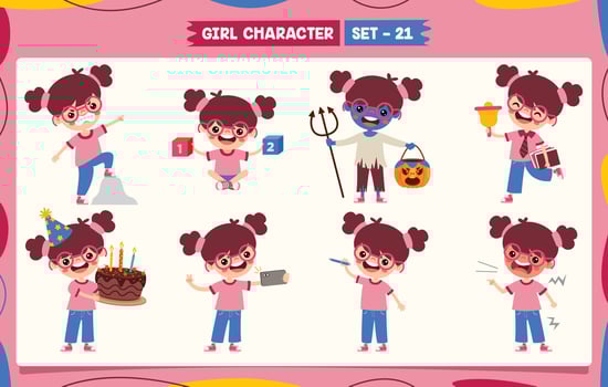 Cartoon Girl Doing Various Activities vector