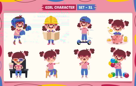 Cartoon Girl Doing Various Activities vector