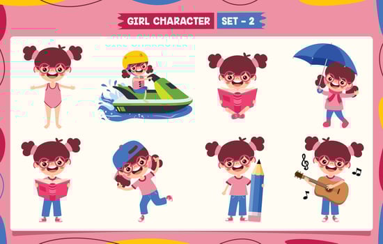 Cartoon Girl Doing Various Activities vector