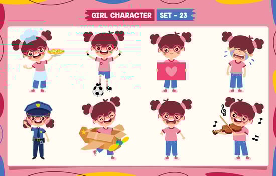 Cartoon Girl Doing Various Activities vector