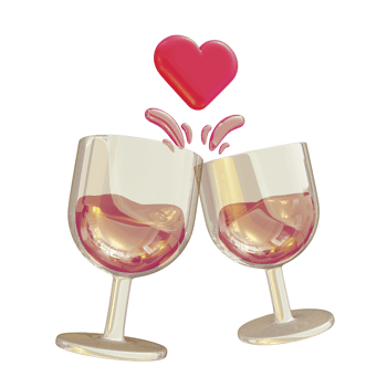 3D Illustration of couple wine glass toast icon with heart love symbol for Valentine's Day png