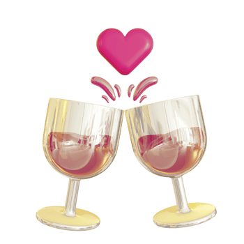 3D Illustration of couple wine glass toast icon with heart love symbol for Valentine's Day png