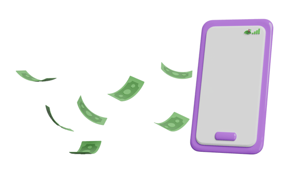 smartphone, mobile phone with banknote isolated. Internet banking, online shopping concept, 3d illustration render png