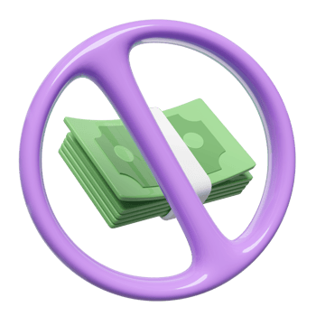 banknote with prohibition symbol stack isolated. cashless society concept, 3d render illustration png