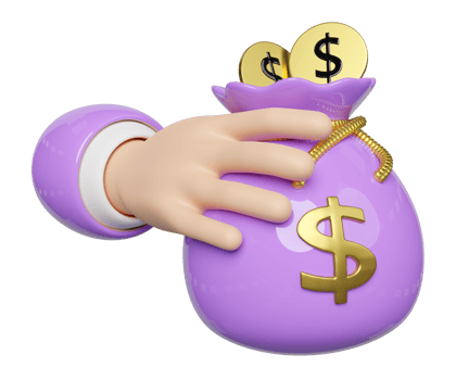 3d cartoon businessman hands holding money bag with coin dollar isolated. quick credit approval or loan approval concept, 3d render illustration png
