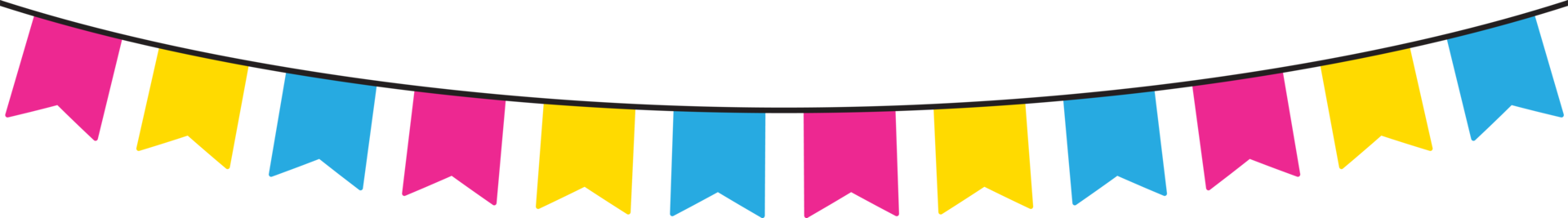 Pink, yellow, and blue colored party bunting, as the colors of the pansexual flag. LGBTQI concept. Flat design illustration. png