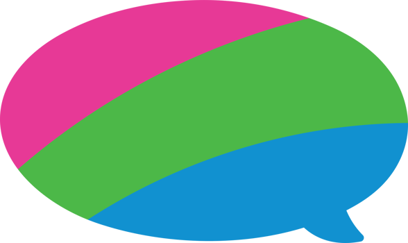 Pink, green, and blue colored speech bubble icon, as the colors of the polysexual flag. LGBTQI concept. Flat design illustration. png