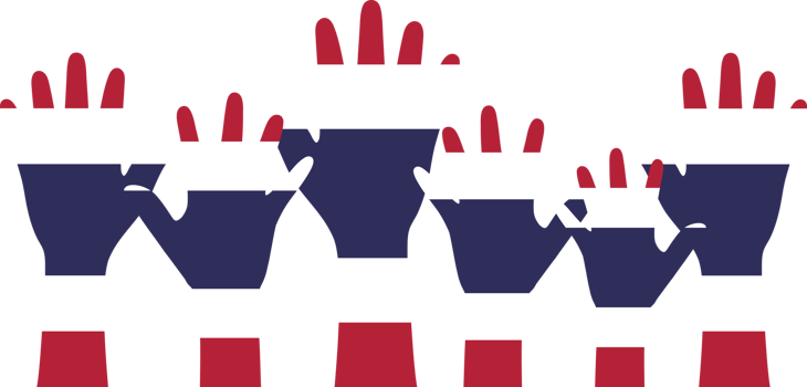 Silhouette of red, white and blue colored raising hand as Thailand flag symbol. png