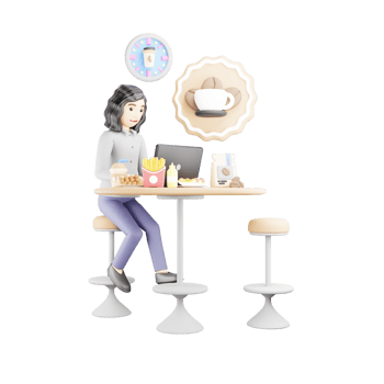 Cafe Scene - Girl Working as Barista - 3D Character Illustration in Coffee Shop png