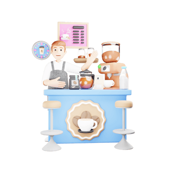 Professional Male Waiter at Counter - 3D Cartoon Character Illustration for Restaurant Service png