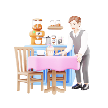 3D Cartoon of a Male Waiter Working in a Cafe - Hospitality and Service png