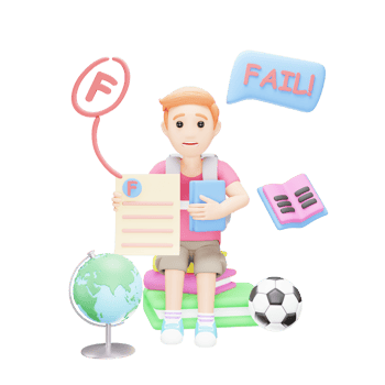 Sad 3D Cartoon Boy Showing Depressing Exam Results - Educational Illustration png