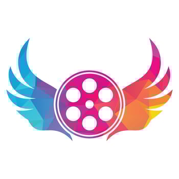 Wing film logo template design vector icon illustration.