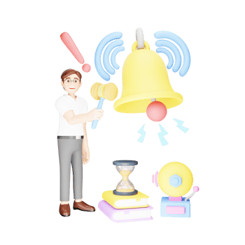 School Clerk - 3D Cartoon Character Ringing Recess Bell in Educational Scene png