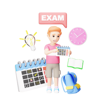 Frustrated Student 3D Cartoon - Preparing Exam Schedule in Education Scene png