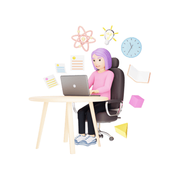 Student Learning from Laptop - Online Study Concept in 3D Cartoon png