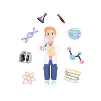 Active Student Engaged in Science Projects - 3D Cartoon Character Illustration png