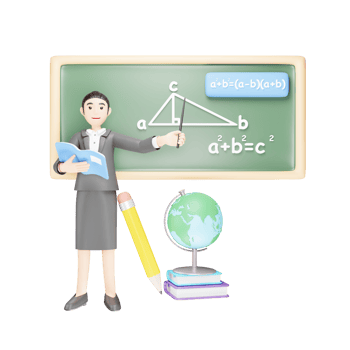 Teacher Solving Mathematical Sums - 3D Cartoon Character on Blackboard png