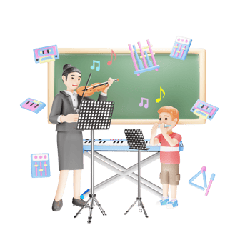 Musical Education - 3D Teacher Teaching Music to Students - Cartoon Illustration png