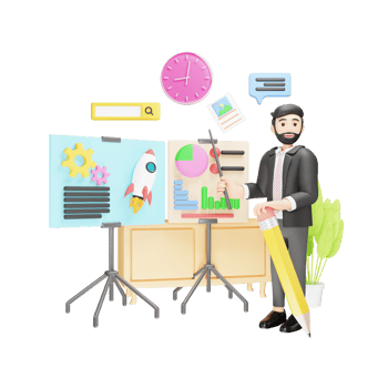 Businessman Giving 3D Cartoon Presentation - Corporate Leadership png