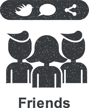 Online marketing, friends vector icon illustration with stamp effect