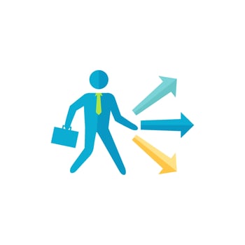 Businessman choice icon in flat color style. Business option career arrows direction vector