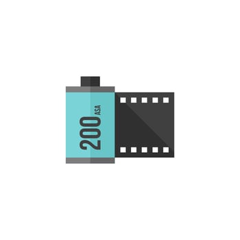 Photographic film icon in flat color style. Photo vintage camera media industrial shooting vector