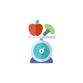 Food scale icon in flat color style. Healthy lifestyle diet fresh vegetable fruit vector