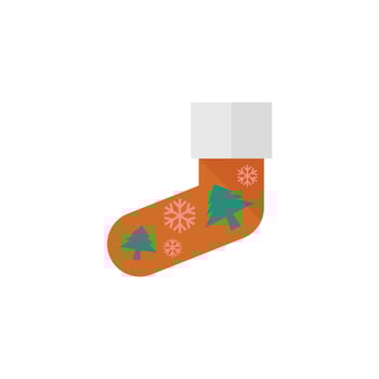 Christmas sock icon in flat color style. Celebration December gift season decoration vector