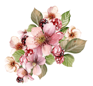 Watercolor festive bouquet of beautiful flowers and fruity blackberries with green leaves. Illustration png