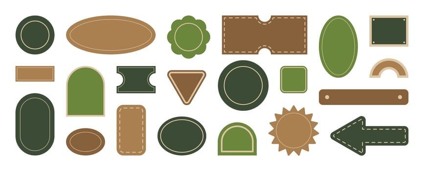 Set of geometric sticker badges vector. Organic banner collection of contemporary figure, arrow, flower, sun, circle. Eco friendly design for sign, tag, packaging, logo label, stamp, patches. vector