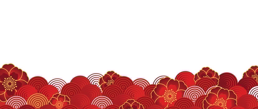 Happy Chinese new year backdrop vector. Wallpaper design with flower, chinese pattern on white background. Modern luxury oriental illustration for cover, banner, website, decor, border, frame. vector