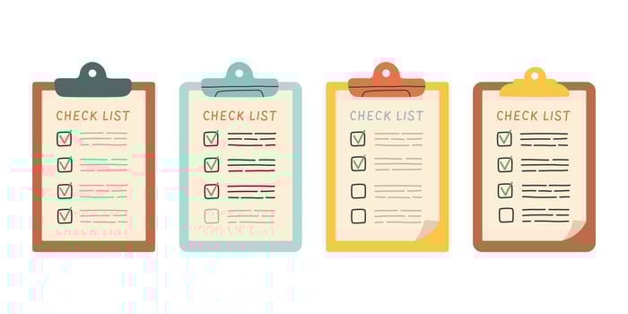 Clipboard with check list set. Completed task list. Documents in a folder. Check mark. Clipboard or to do list with tick. Flat design. Vector illustration