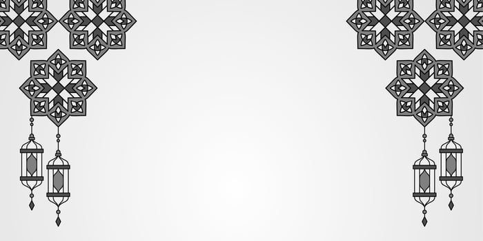 Gray Islamic background with mandala and lantern ornaments. free copy space area. vector template for banners, posters, social media, greeting cards for Islamic holidays, Eid al-Fitr, Ramadan.