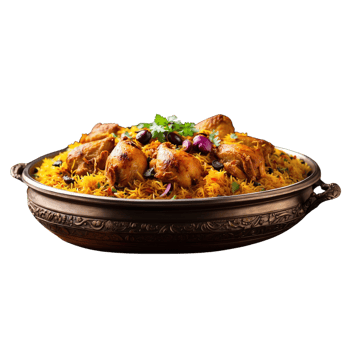 AI generated delicious Chicken Biryani in a single frame, beautifully presented in a dish Pro PNG