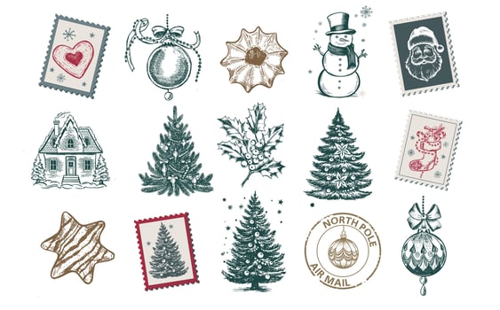 Christmas Cookie and ball set, Hand drawn illustration vector