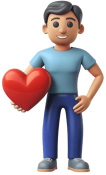 3d illustration cartoon cute man character with heart png