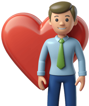 3d illustration cartoon cute man character with heart png