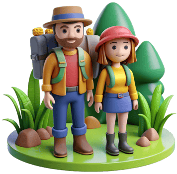 3d character couple travel illustration png