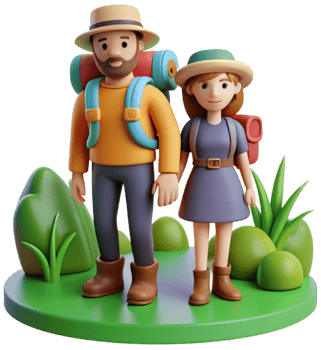 3d character couple travel illustration png