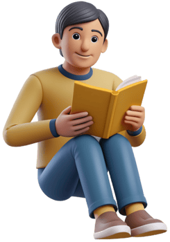3d cartoon reading a book png